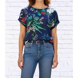 NEW DIVA USA tropical floral viscose blouse in red and navy